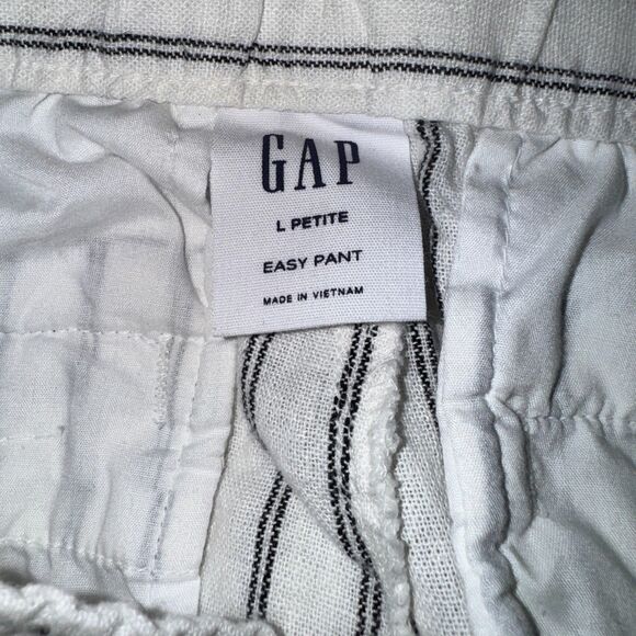 GAP L Petite Easy Pants Striped Linen Blend Drawstring Waist Lightweight Trouser - Picture 3 of 4